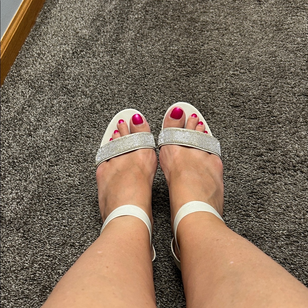 Style & Co. Silver White Sandals with Silver Accents